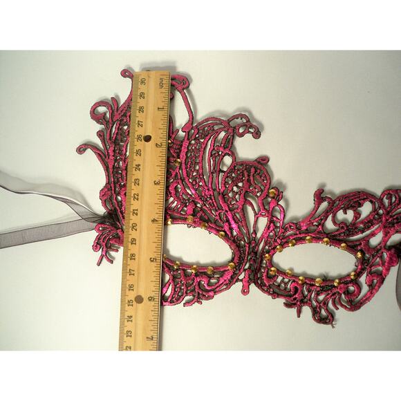 pink fuschia lace mask, bridal prom masquerade costume Halloween venetian mask - Picture 5 of 6